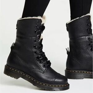 Doc Martens Women's Aimilita Black Leather Boots with Fur